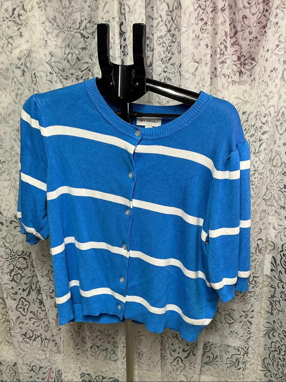 🔵 Free Assembly Blue & White Striped Button-Front Cardigan